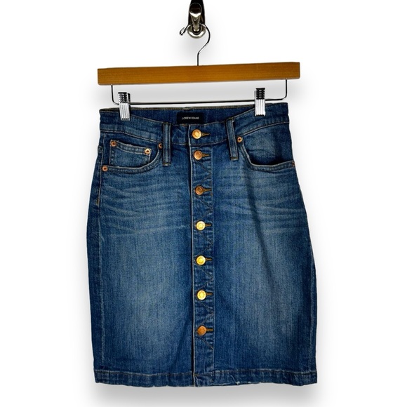 J Crew Jeans Button Front Denim Knee Length Skirt, Medium Wash, Size 24/00 - Picture 2 of 10